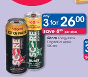 Score Energy Drink Original Or Apple-3 x 500ml