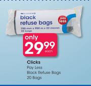 Clicks Pay Less Black Refuse Bags 20 Bags-Each