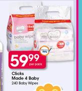 Clicks Made 4 Bbay 240 Baby Wipes-Per Pack
