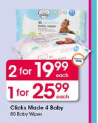 Clicks Made 4 Baby 80 Baby Wipes-Each