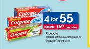 Colgate Herbal White, Gel Regular Or Regular Toothpaste-For 4