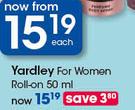 Yardley For Women Roll-On 50ml-Each