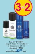 Yardley English Blazer Roll-Ons 50ml Or Deodorants 125ml-Each