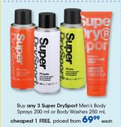 Super DrySport Men's Body Sprays 200ml Or Body Washes 250ml-Each