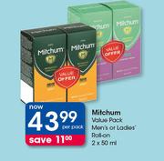Mitchum Value Pack Men's Or Ladies' Roll-On -2x50ml Per Pack