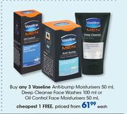 Vaseline AntiBump Moisturisers 50ml, Deep Cleanse Face Washes 100ml, Oil Control Face Moisturiser-EA
