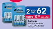 Safeway Alkaline Batteries AA Or AAA 4 Pack-For 2 Per Offer