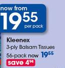 0Kleenex 3 Ply Balsam Tissues 56 Pack-Per Pack