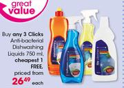 Clicks Anti Bacterial Dishwashing Liquids-750ml Each
