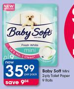 0Baby Soft Mini 2 Ply Toilet Paper 9 Rolls-Per Pack