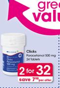 Clicks Paracetamol 500 mg 24 Tablets-For 2 Per Offer