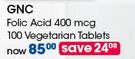 GNC Folic Acid 400 mcg 100 Vegetarian Tablets-Per Pack