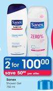 Sanex Shower Gel-2x750ml Per Offer