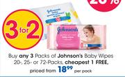 Johnson's Baby Wipes-20, 25 Or 72 Packs-Per Pack