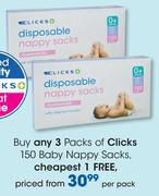 Clicks Baby Nappy Sacks-150's Per Pack