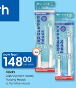 Clicks Replacement Heads/Flossing Heads Or Sensitive Heads-Per Pack