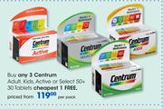 Centrum Adult, Kids, Active Or Select 50+ 30 Tablets-Per Pack
