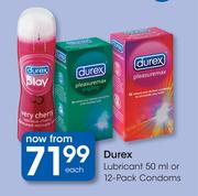 Durex Lubricant-50ml Or 12 Pack Condoms-Each
