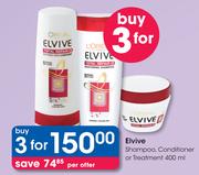 Elvive Shampoo, Conditioner Or Treatment-3 x 400ml 