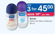 Sanex Roll On For Men Or Women-3x50ml Per Offer