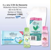 Oh So Heavenly Waterless Hand Cleansers 60ml & 90ml, Sprays Or Wipes-Each