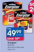 Energizer Batteries Max AA Or Max AAA 4's-Per Pack