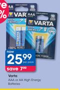 Varta AAA Or AA High Energy Batteries-Per Pack