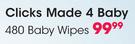 Clicks Made 4 Baby Wipes 480's-Per Pack