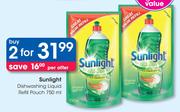 Sunlight Dishwashing Liquid Refill Pouch-2x750ml Per Offer