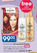 Schwarzkopf Palette Deluxe Hair Colour Free Gliss Total Repair Serum-200ml Or Heat Protection Spray