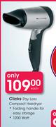 Clicks Pay Less Compact Hairdryer-Each