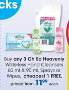 Oh So Heavenly Waterless Hand Cleaners 60ml/90ml, Sprays Or Wipes-Each