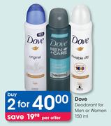 Dove Deodorant For Men Or Women-2X150ml