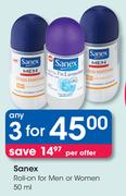Sanex Roll On For Men Or Women-3X50ml
