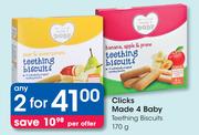 Clicks Made 4 Baby Teething Biscuits-2x170g Per Offer