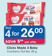 Clicks Made 4 Baby Cranberry Oat Bar-4x28g Per Offer