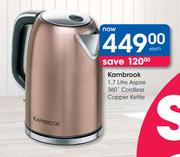 Kambrook 1.7Ltr Aspire 360° Cordless Copper Kettle-Each