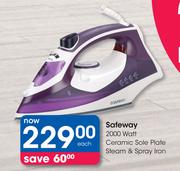 Safeway 2000 Watt Ceramic Sole Plate Steam & Spray Iron-Each