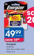 Energizer Batteries Max AA Or Max AAA Pack Of 4-Per Pack