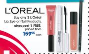 L'Oreal Lip, Eye or Nail Products-Each