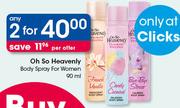 Oh So Heavenly Body Spray For Women-2x90ml Per Offer