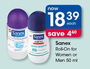 Sanex Roll-On For Women Or Men 50ml-Each
