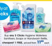 Clicks Hygiene Waterless Sanitisers/Soap Or Handwash Refills-Each