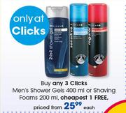 Clicks Men’s Shower Gels-400ml Or Shaving Foams-200ml Each