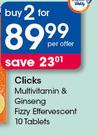 Clicks Multivitamin & Ginseng Fizzy Effervescent 10 Tablets-For 2