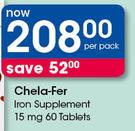 Chela Fer Iron Supplement 15 mg 60 Tablets-Per Pack