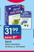 Equal Stevia Sweetener 50 Sticks Or 100 Tablets-Per Pack