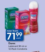 Durex Lubricant-50ml Or 12 Pack Condoms-Each