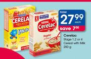 Cerelac Stage 1, 2 Or 4 Cereal With Milk-250g Each