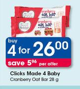 Clicks Made 4 Baby Cranberry Oat Bar-4 x 28g